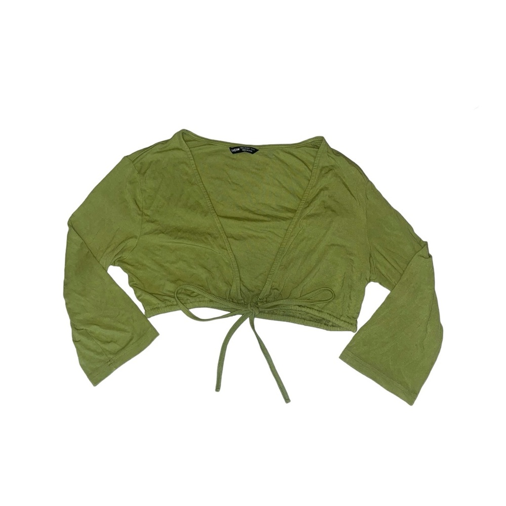 green tie front crop top